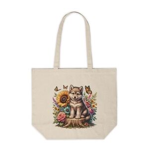 Floral Spring Baby Husky Custom Canvas Tote Bag